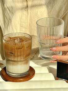Ins Style Striped Glass Coffee Cup With Lid And Straw - Clear - View 5