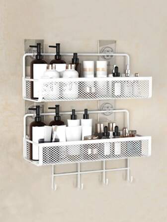 1pc Simple white Hollow Wall Mounted Storage Shelf, Modern Iron Bathroom Storage Rack For Household