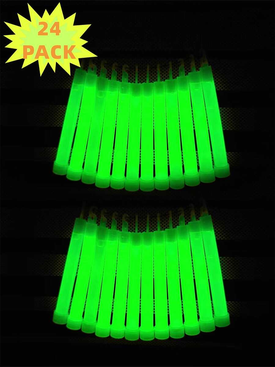 24入組6英寸(15.2cm)綠色熒光棒緊急情況燈派對用品,明亮螢光綠燈棒在黑暗的,防水配件,偉大適用於生存,野營,遠足,派對