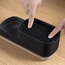 1pc Kitchen Soap Dispenser And Sponge Holder Set, Press Style Liquid Soap Box Bathroom Decor Summer - Black - View 3