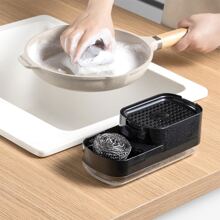 1pc Kitchen Soap Dispenser And Sponge Holder Set, Press Style Liquid Soap Box Bathroom Decor Summer - Black - View 5