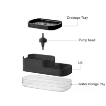 1pc Kitchen Soap Dispenser And Sponge Holder Set, Press Style Liquid Soap Box Bathroom Decor Summer - Black - View 6