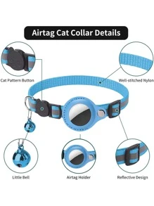 1pc Anti Lost Cat Collar For The Apple Airtag Waterproof Reflective Pet Kitten Necklace Protective Tracker With Bell Cats Accessories - Blue - View 2