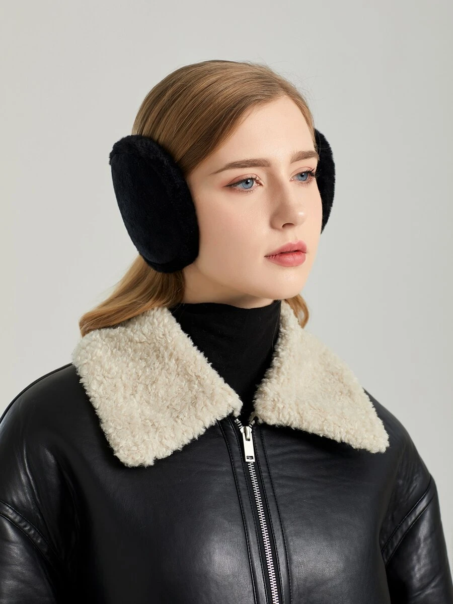 1pc Simple Short Plush Ear Warmer Wrap For Warmth - Black - View 1