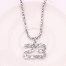 1pc Luxurious Hip-hop Style Silver-tone 23 Number Pendant Necklace With Rhinestones, Suitable For Men's Daily Wear - Silver - View 4