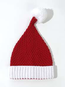 1入組中性紅色針織聖誕帽帶毛絨球,創意禮品帽 - 彩色 - 查看 5