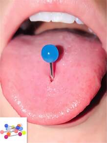 1pc Stainless Steel And Paint Enamel Colorful Tongue Ring Basic Barbell Piercing Jewelry With Glow In The Dark Effect - Pink - View 1