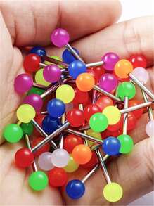 1pc Stainless Steel And Paint Enamel Colorful Tongue Ring Basic Barbell Piercing Jewelry With Glow In The Dark Effect - Pink - View 2