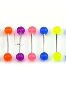 1pc Stainless Steel And Paint Enamel Colorful Tongue Ring Basic Barbell Piercing Jewelry With Glow In The Dark Effect - Pink - View 3