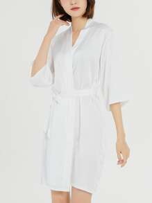 White Bridal Robe With Back Embroidery - White - View 4