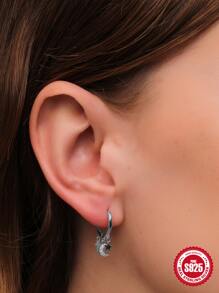 1對十字星月耳環s925純銀白色耳環,女士耳環婚禮派對精美珠寶配件禮品