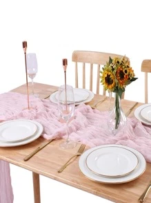 Pink Pleated Table Runner Suitable For Birthday Party, Wedding Decoration Tablecloth - Pink - View 4