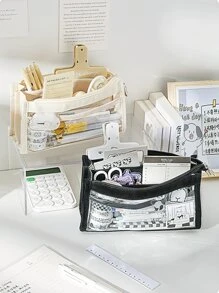 Trong suốt Hộp bút Bút Cái túi 6 Lớp Lưu trữ Túi đựng Đối với Văn phòng phẩm Trường học - màu đen - Xem 5