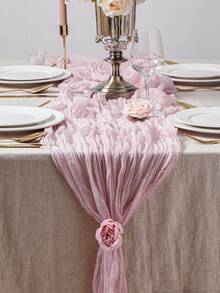 Pink Pleated Table Runner Suitable For Birthday Party, Wedding Decoration Tablecloth - Pink - View 10
