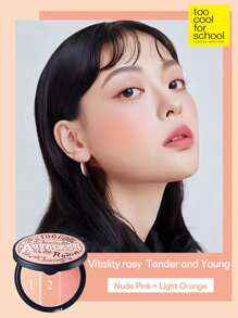 Too Cool for School 9.5g K-Beauty 自然光泽腮红粉盘，3 色，哑光裸色面部腮红，轻盈，光滑，带镜子，面部美容化妆品，K-Beauty - #1 蜜桃色 - 查看 6