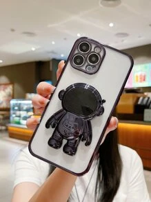Astronaut Plating Bracket Phone Case Compatible With Iphone 15 Pro Max Full Coverage Soft Case - Black - View 8
