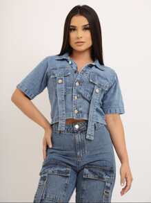 Women Denim Jackets & Coats - Medium Wash - View 1