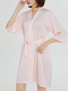 Pink Bridesmaid Robe With Back Bridemaid Embroidery - Baby Pink - View 4