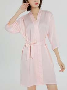 Pink Bridesmaid Robe With Back Bridemaid Embroidery - Baby Pink - View 3