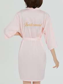 Pink Bridesmaid Robe With Back Bridemaid Embroidery - Baby Pink - View 1