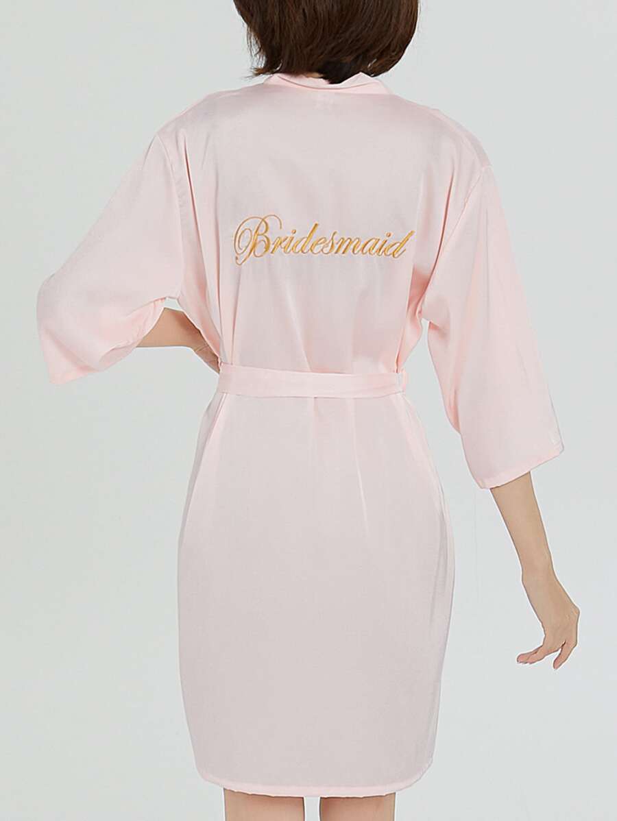 Pink Bridesmaid Robe With Back Bridemaid Embroidery - Baby Pink - View 1