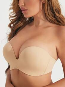 Sleek Strapless Bra, Push Up & Anti-slippery & Non-strap Design, Bridal Necessity - Apricot - View 3