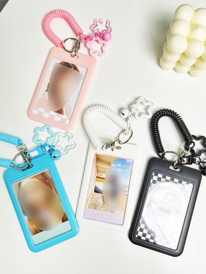 1pc Morandi Color Star Shaped Push-Pull Plastic Card Holder Suitable For Campus Id, Student Id, Work Card Back To School