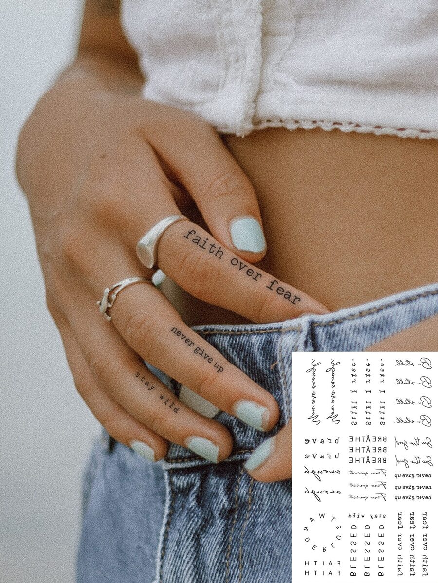 可水洗临时纹身贴 1 PVC 简约可爱清新简约图案英文字母适合时尚年轻人 - 黑色 - 查看 1