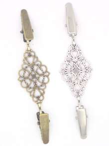 2pcs/set Vintage Hollow Out Floral Patterned Women's Sweater Clip Shawl Pin And Cardigan Collar Clips Set - Multicolor - View 2