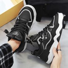 Men's Pu Leather Patchwork Breathable Skate Shoes Low Cut Casual Sports Shoes With Thick Sole And Increased Height For Four Seasons - Black - View 5