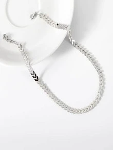 1pc Fashionable Stainless Steel Fish Tail Long Chain Necklace Suitable For Women And Men's Daily Wear - Silver - View 2