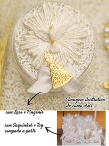 Aplique Branco terço transparente com Dourado