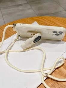 素色手機殼帶宇航員設計手機支架&手機掛繩 - 白色 - 查看 3