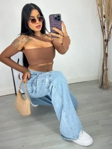 cropped ariel manga longa suplex - Castanho - Visão 1