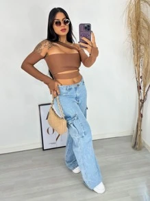 cropped ariel manga longa suplex - Castanho - Visão 2