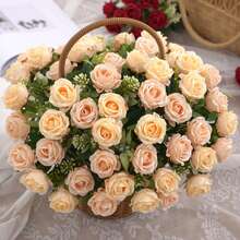 2入組1套人造絲玫瑰花束與花瓶,香檳色,適用於婚禮派對桌面中心裝飾