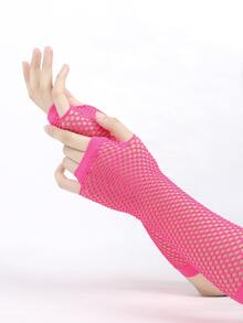 iwarm 1pair Women's Punk Style Fishnet Arm Sleeves - Hot Pink - View 2