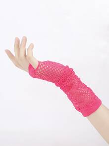 iwarm 1pair Women's Punk Style Fishnet Arm Sleeves - Hot Pink - View 3