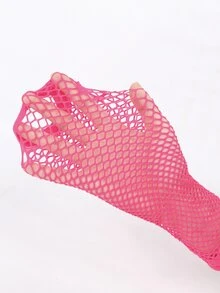 iwarm 1pair Women's Punk Style Fishnet Arm Sleeves - Hot Pink - View 4