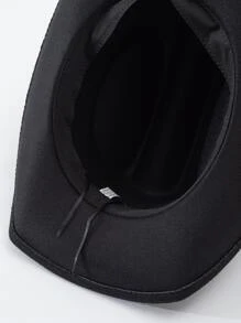 1pc Men's Cavalry Cowboy Hat With Concave Top, Brown Leather Band Detail, Suitable For Daily Use - Black - View 6
