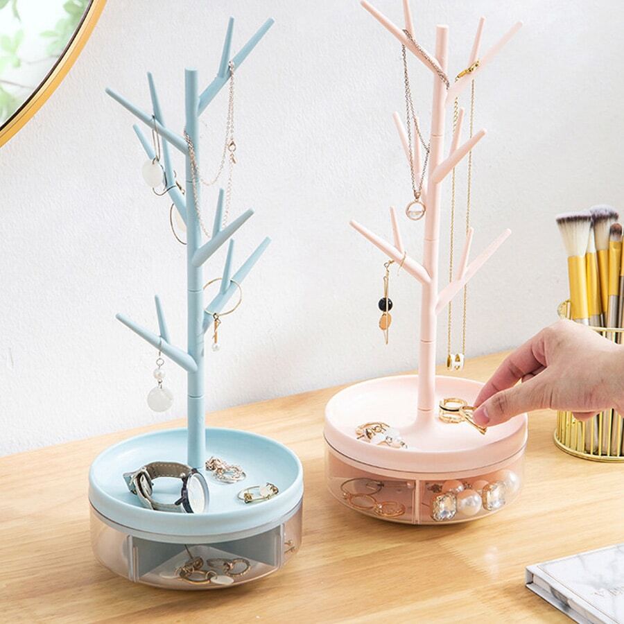 1pc Pink Tree Shaped Jewelry Display Stand For Necklaces & Earrings - Pink - View 1