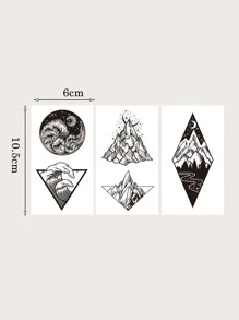 3 hojas luna , mar onda & montaña patrón Tatuaje temporal Pegatinas - Negro - Ver 5