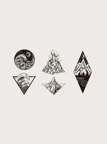 3 hojas luna , mar onda & montaña patrón Tatuaje temporal Pegatinas - Negro - Ver 4