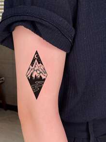 3 hojas luna , mar onda & montaña patrón Tatuaje temporal Pegatinas - Negro - Ver 3