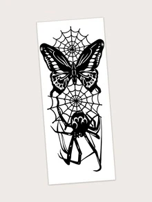 Etiqueta engomada del tatuaje temporal a prueba de agua de Pvc de Halloween, araña gótica, tela de araña y diseño de mariposa para uso diario de moda - Negro - Ver 4