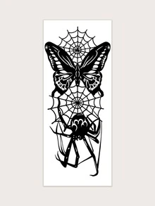 Etiqueta engomada del tatuaje temporal a prueba de agua de Pvc de Halloween, araña gótica, tela de araña y diseño de mariposa para uso diario de moda - Negro - Ver 3