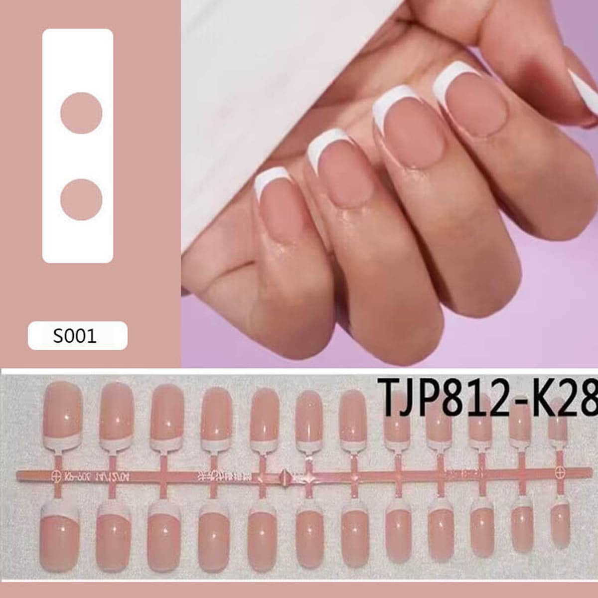 24 piezas francés rosado suave gel punta - Beis - Ver 1