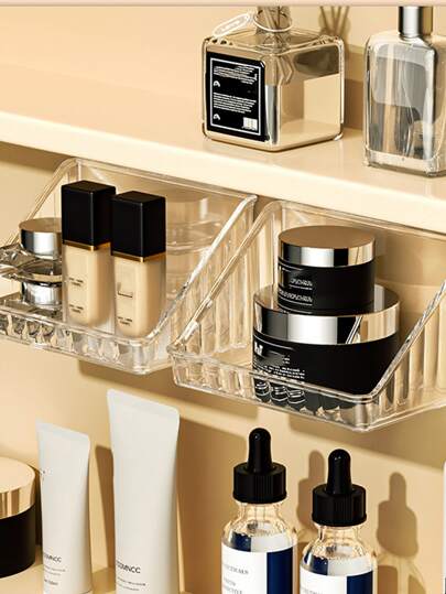 1个壁挂式亚克力洗漱架置物架透明口红化妆品收纳盒免打孔浴室配件
