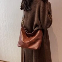 女士幾何圖案肩背包 - 咖啡棕 - 查看 3