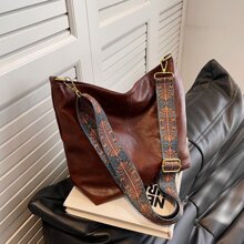 女士幾何圖案肩背包 - 咖啡棕 - 查看 9